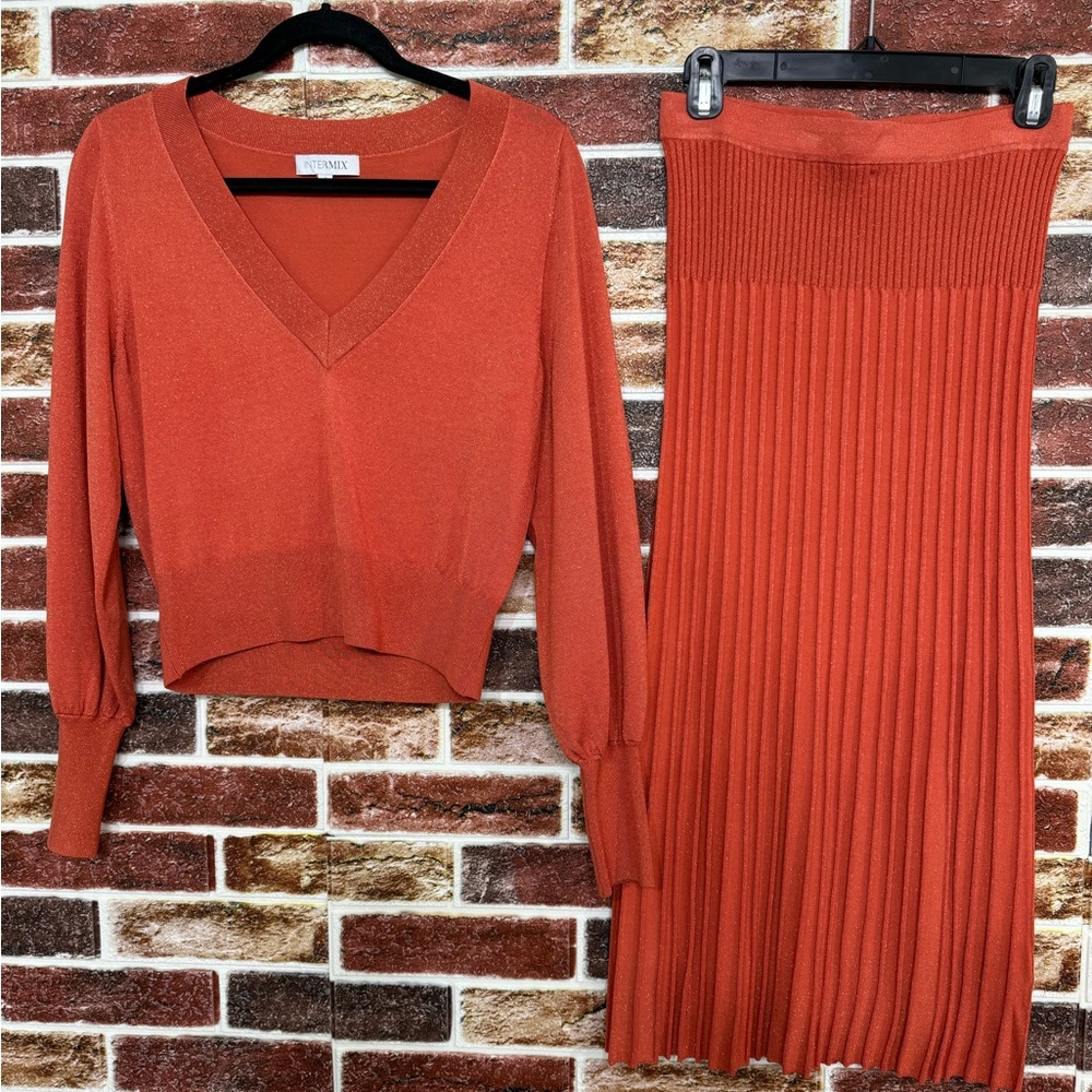 INTERMIX Rust Pleated Midi Skirt